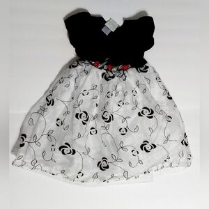 Marmellata Sparkle Dress 24 mo Black and white with Roses